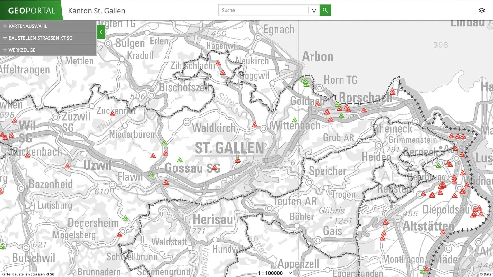 Karte mit Strassen-Baustellen ist online